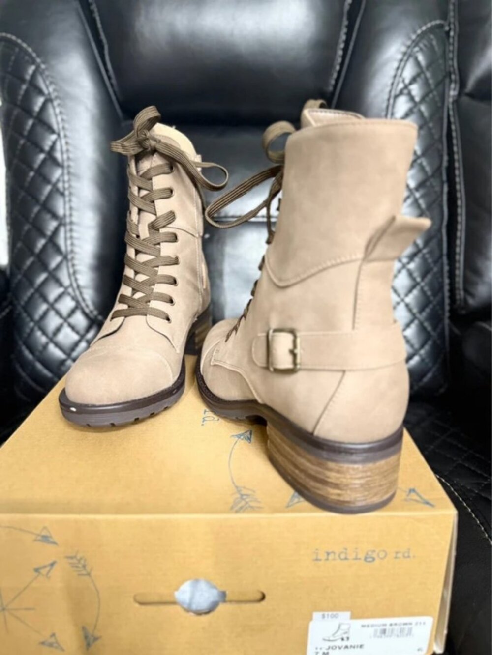 Indigo Taupe Lace-Up Combat Ankle Boots